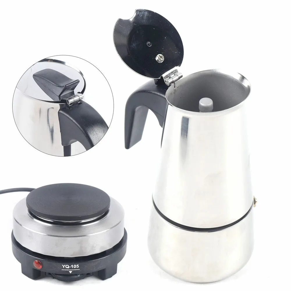 

4 Cups 200ml Espresso Maker Moka Coffee Pot With Electric Stove Stainless Steel