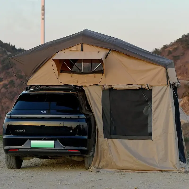 

Factory Soft Top Long Roof Tent Waterproof Oxford Fabric Aluminum Pole Car Roof Tent for 2-4 Personcustom