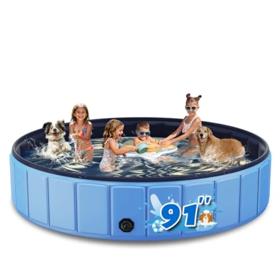 

Foldable Dog Pool for Large Dogs: Blue PVC Hard-Side Collapsible Swimming Pool, Leakproof Non-Slip Bottom, Indoor/Outdoor Porta