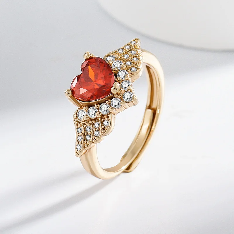 

Light Luxury Romantic Heart Pomegranate Red Zircon Champagne Gold Ring Suitable for women Fashionable and Versatile