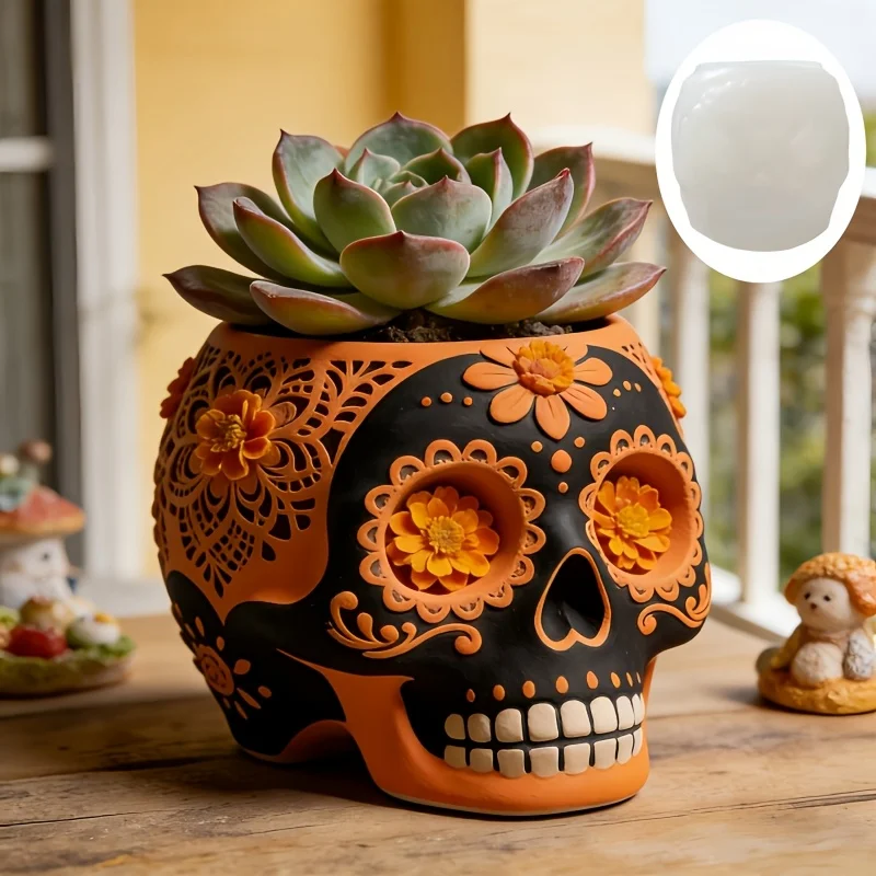 

Силиконовая форма для цветочных горшков, коробок для хранения, подсвечников, гипсовых изделий с рельефом в виде цветов, черепов, хризантем, суккулентов