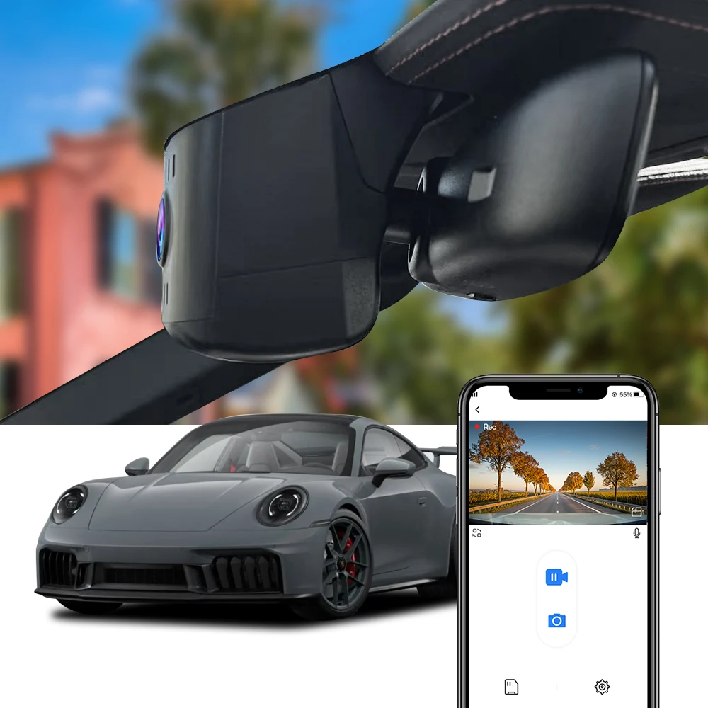 Fitcamx 4K Dash Cam für 2025 2026 Porsche 911 (992.2), OEM-Integration Auto-DVR, 2160P Fahrrekorder WiFi APP-Steuerung G-Sensor