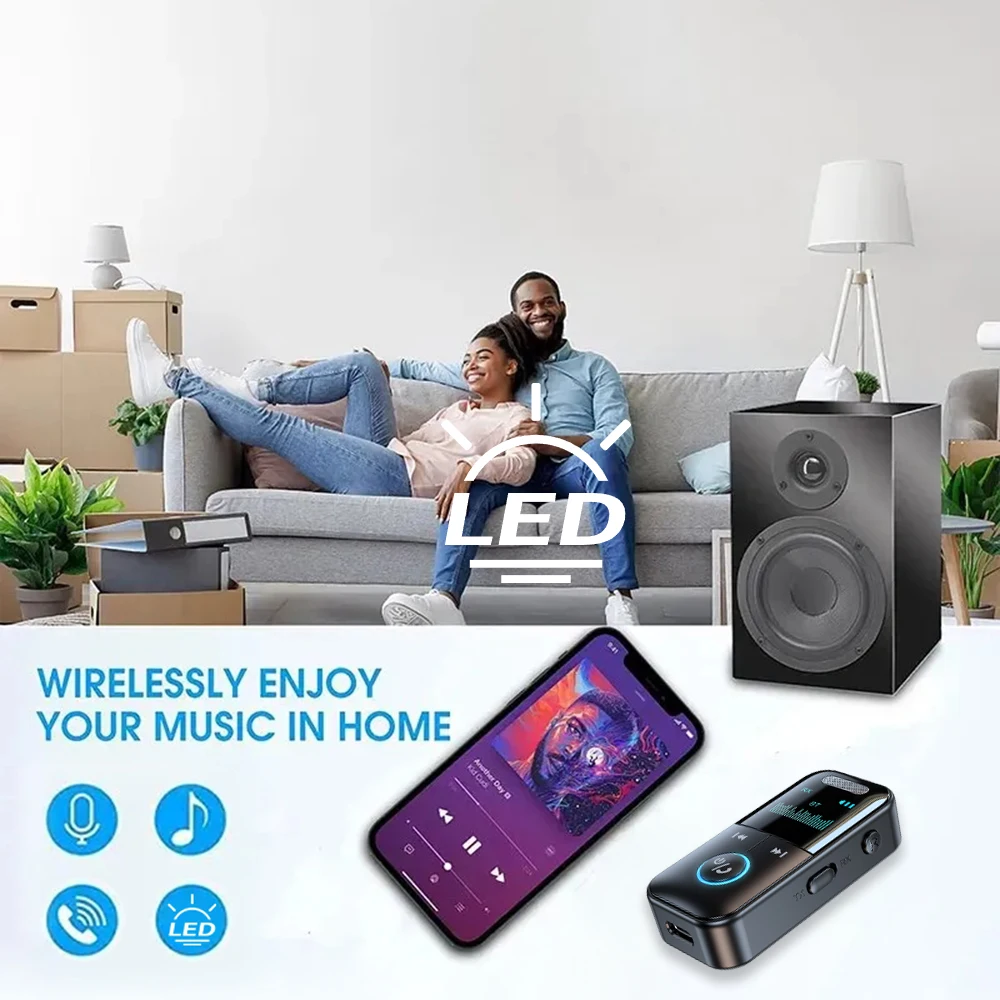 LED Bluetooth 5.4 Adapter nadajnik-odbiornik bezprzewodowy Audio do samochodu słuchawka do muzyki głośnik Adapter Audio 200mA baterii