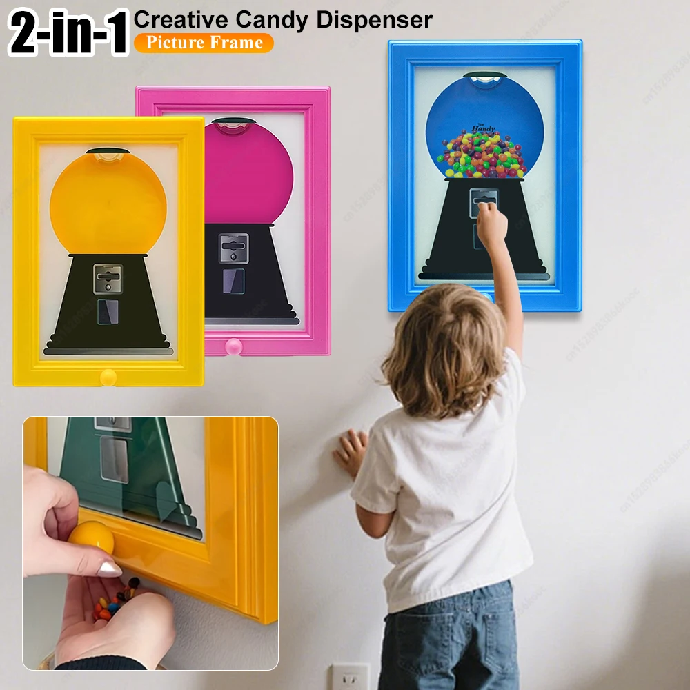 Creative Candy Dispenser Picture Frame Easy Restock Moisture-proof Hanging Handy Candy Frame Rotating Wall Mount Gumball Machine