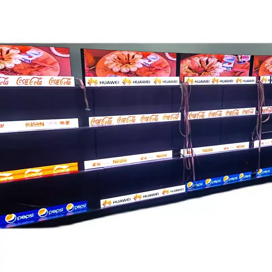P1.25 COB Shelf LED Display مع Wifi Usb Led Shelf Video Screen لافتات إعلانية رقمية للسوبر ماركت