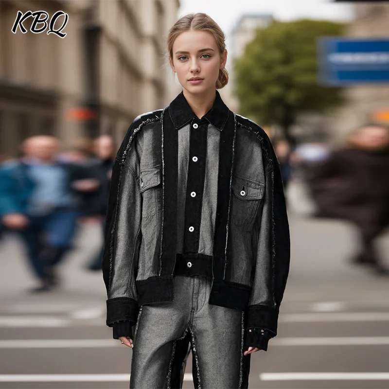 

KBQ Patchwork Pockets Minimalist Jackets For Women Lapel Long Sleeve Spliced Single Breasted Loose Short Coats Female Fashion