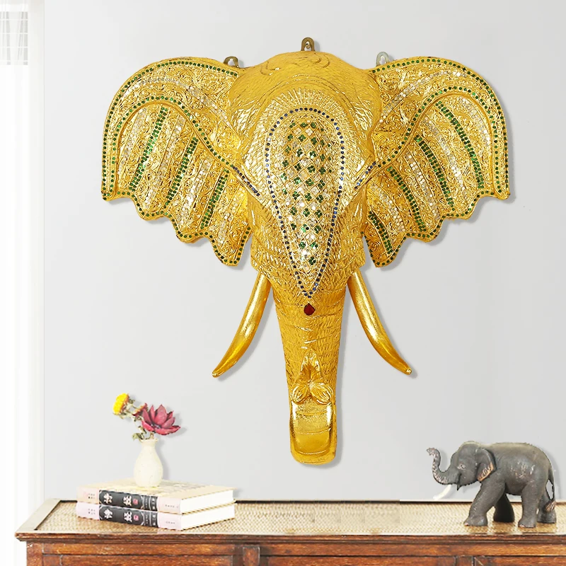 Elephant Head Wall Hanging Southeast Asian Style Decorations Thai Craft Wood Carving Thai Restaurant Hotel Wall Pendant