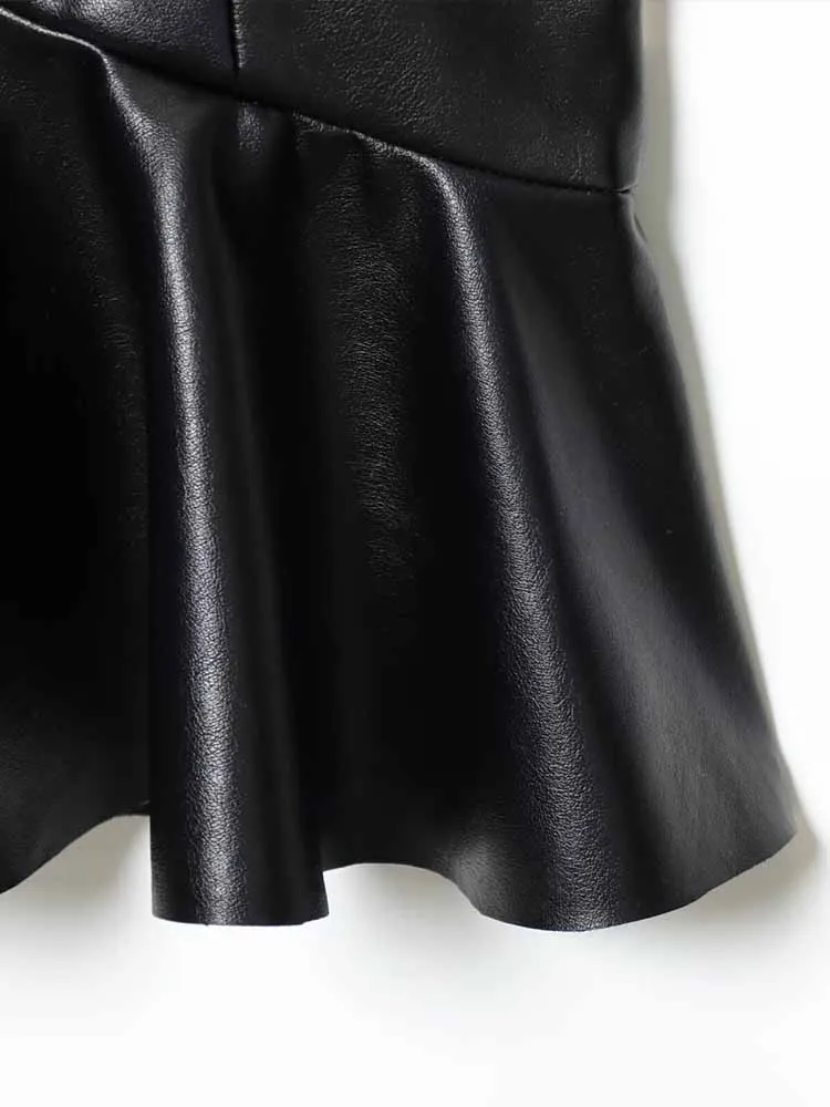 Estilo europeu e americano inverno recém chegados elegante e moderno simples feminino couro falso em camadas decorativas curto dres