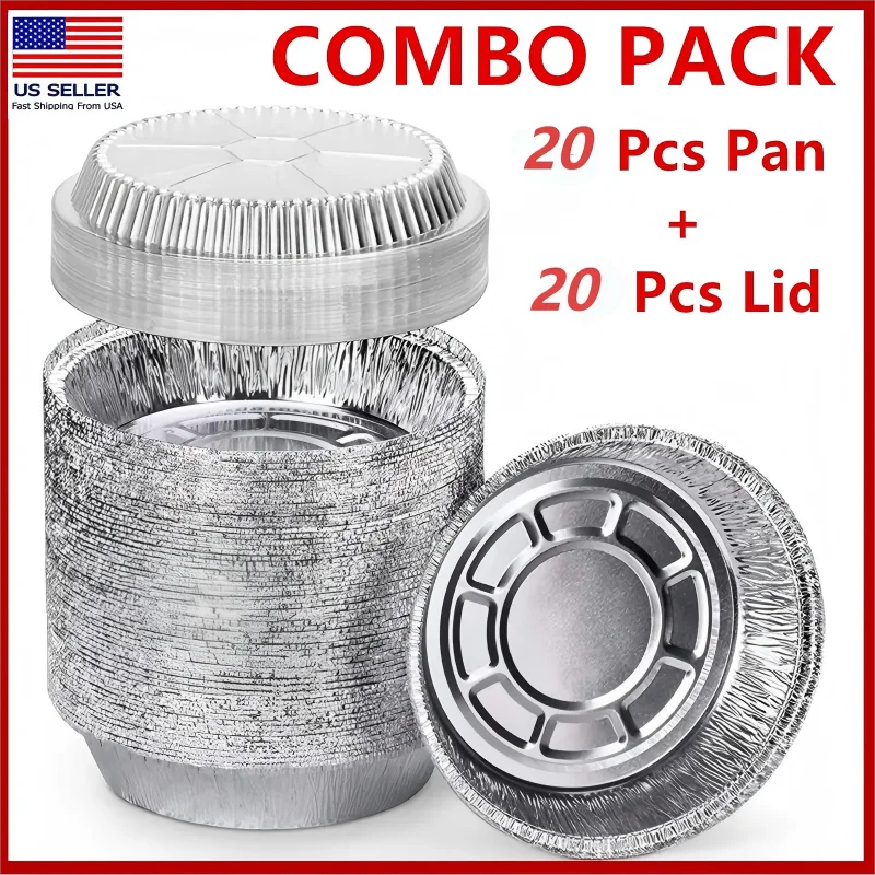 

40-pack disposable aluminum foil trays (including 20 bases and 20 lids) - 7-inch round baking pans