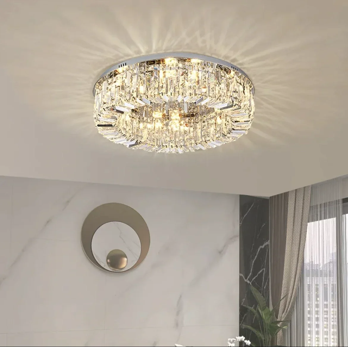 

Modern Nordic Light Luxury Crystal Living Room LED Silver Round Crystal Restaurant Chandelier High-end Bedroom Home Decoration