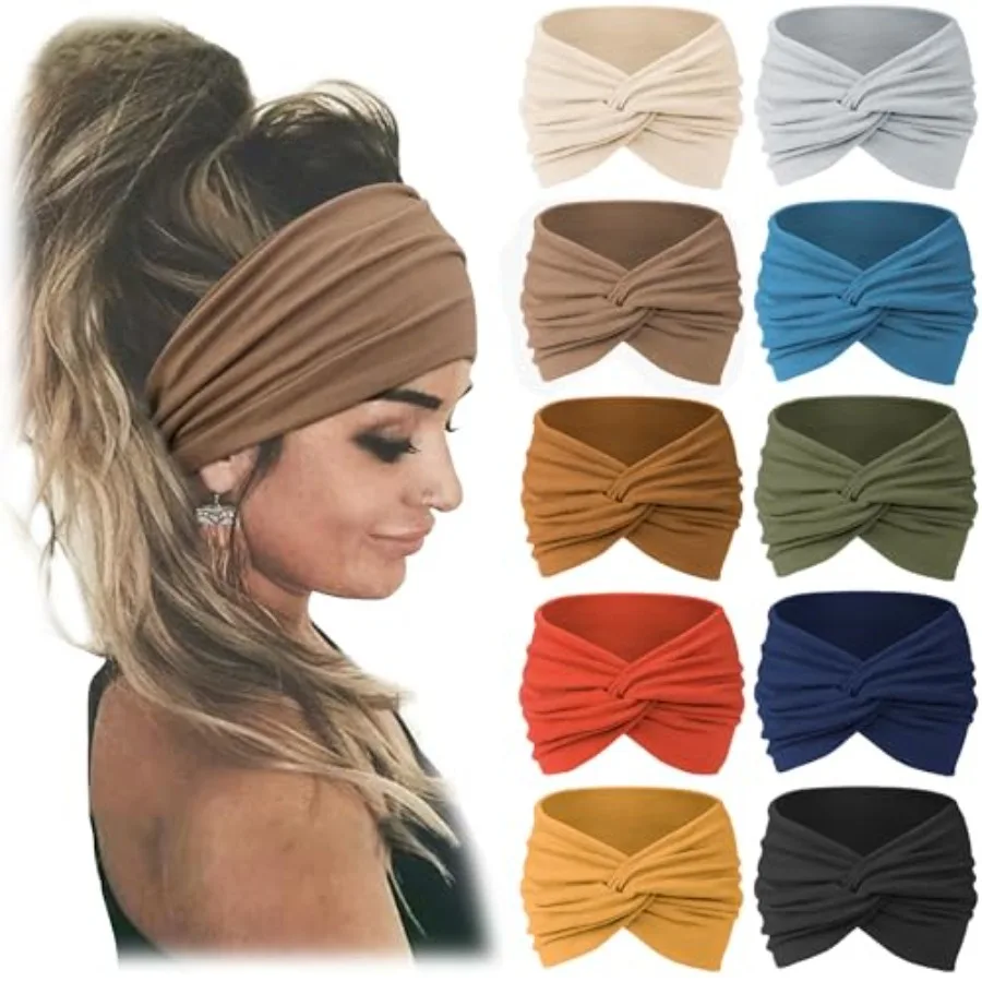 

Jesries 10 PCS Women Headbands African Wide Hair Wrap Extra Turban Head Bands for Lady Large Sport Workout Stretch Non-slip Big