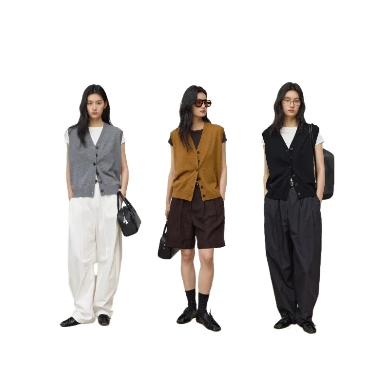 14-needle high-density thick weave ~ relaxed casual high-intelligence V-neck worsted wool vest vest cardigan
