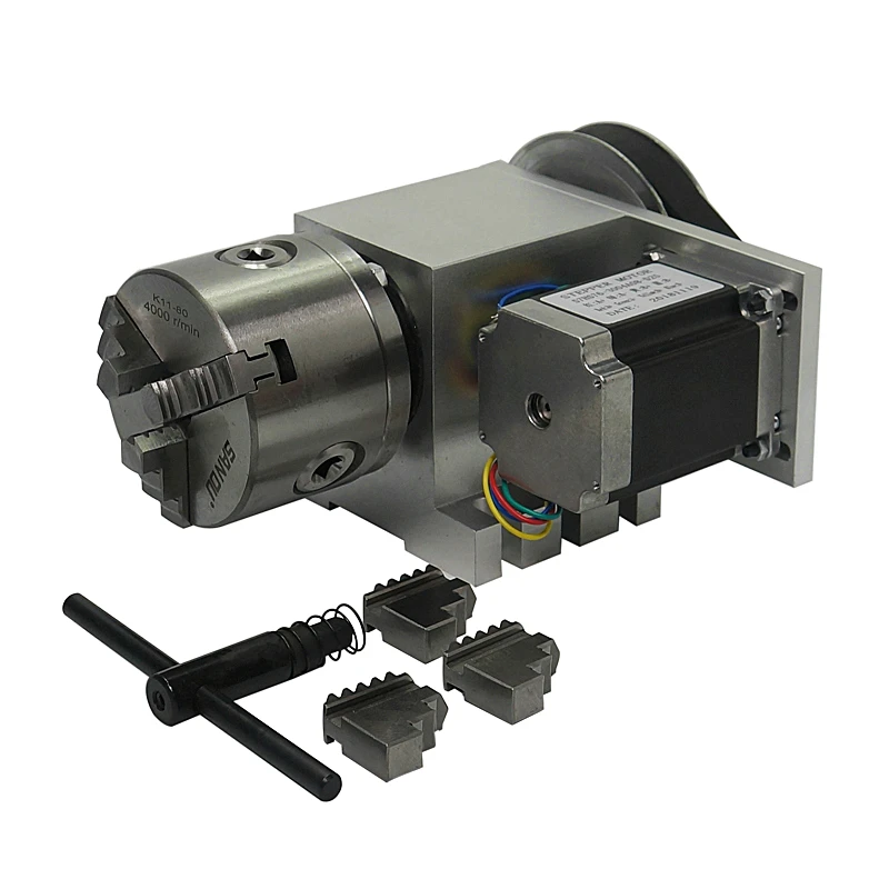

CNC Rotary Axis 80mm with Chuck Jaw for Cnc Router Miiling Machine 4 Jaw Chuck Hollow Shaft 80mm CNC 4th Axis