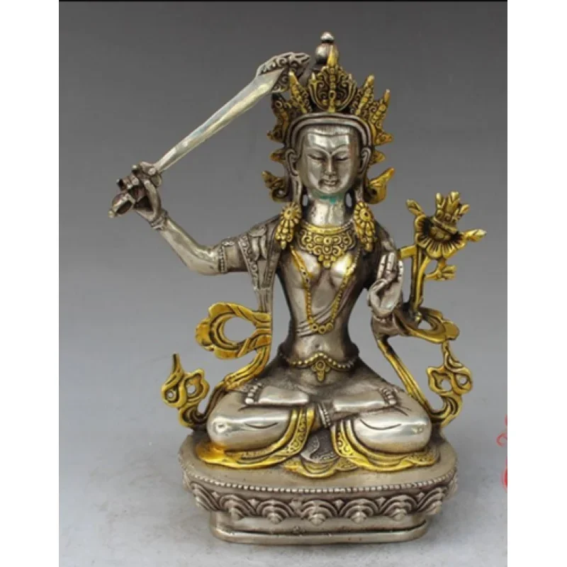 Old Tibetan Silver Crafts Tara Buddha Manshu Bodhisattva Statue