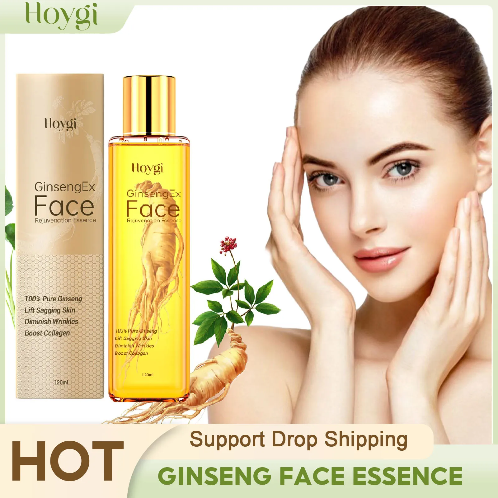 120ml Gold Ginseng Face Essence Polypeptide Lightning Deep Hydration Moisturizing Facial Serum for Skin Care