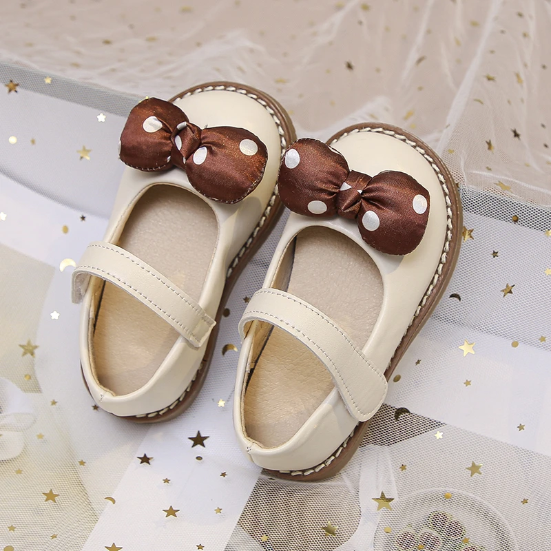 Kids Leather Shoes Baby Toddler Girl Flat Heel Round Toe Shoes Spring Summer Bowtie School Dress Shoe Infant Walk Princess Shoes