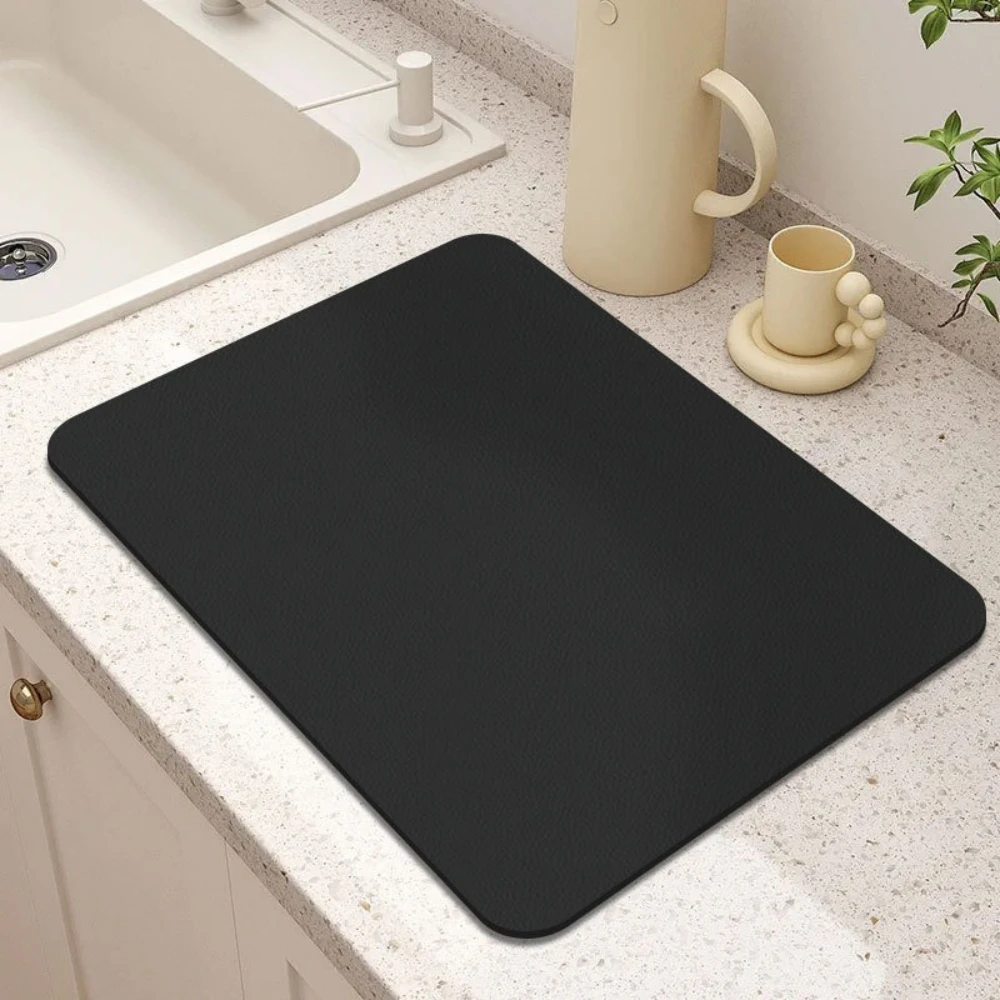 Solid Color Black Dish Drying Mat Non-Slip Super Absorbent Quick Dry Pad Kitchen Counter Sink Draining Washable Tableware Mat