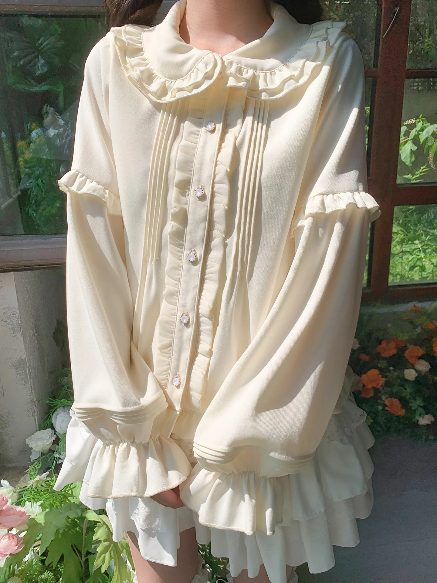 

Japanese Sweet Lolita Layered Peter Pan Collar Dress Blouse with Bow Long Sleeve Base Shirt Soft Girl Top for Spring Autumn 2026