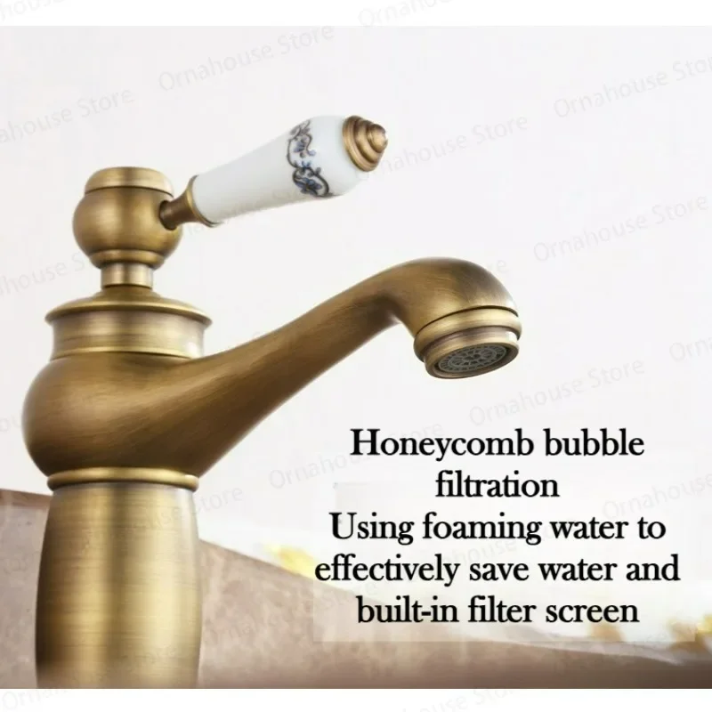 ヴィンテージ真鍮製モダンシングルホール浴室用蛇口-温水-冷水洗面台用背高＆背低シンクタップ