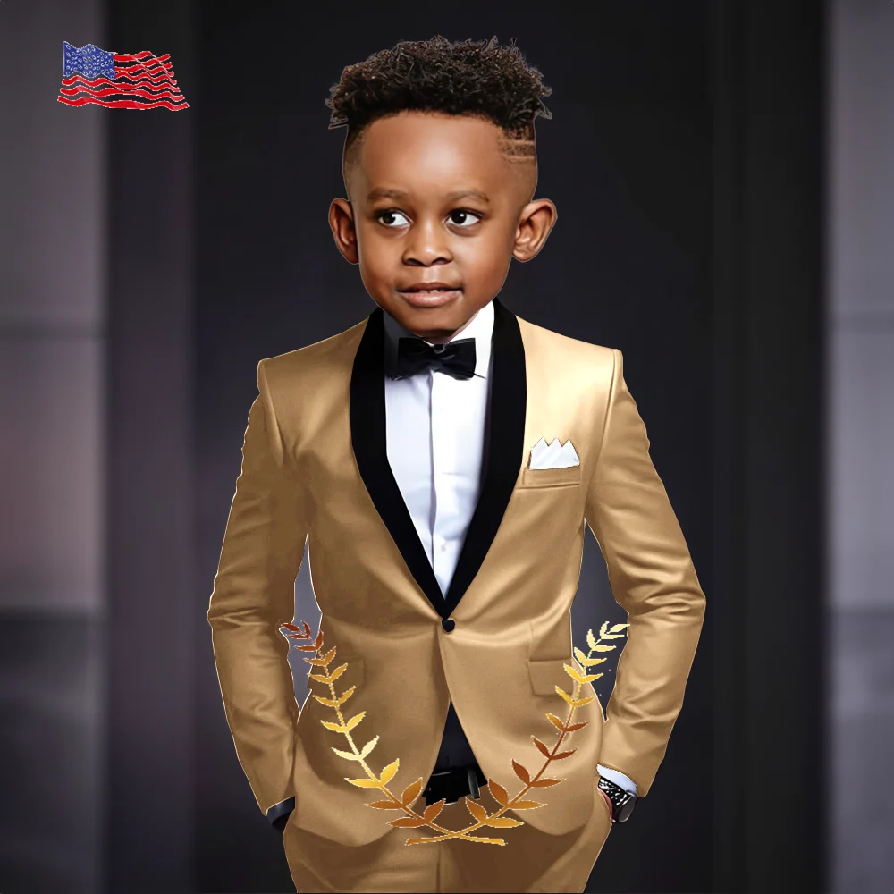 Boys Suits 2 Piece Set Formal Wedding Tuxedo Fashion Clothes for Kids Velvet Shawl Lapel Blazer Child Outfit