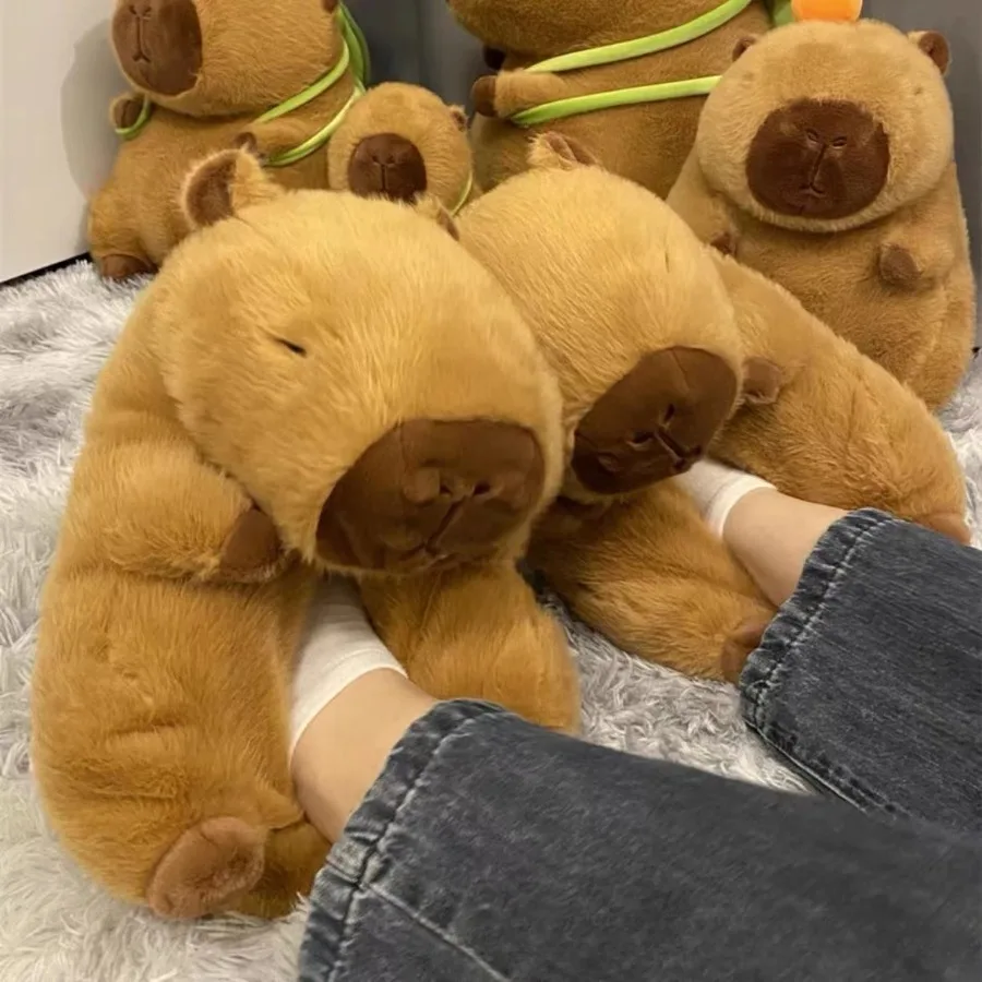 Capybara Plush Slippers Cartoon Lovely Soft Animals Plushie Shoes Cozy Comfortable Kapybara Sandals Winter Indoor Warm Slippers