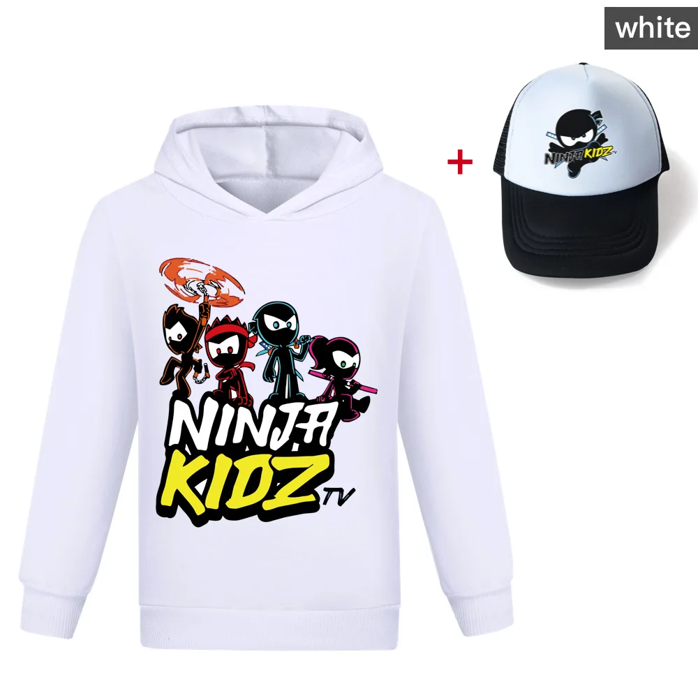 Ninja Kidz Boys Hooded Sweater Shirt + Hat Kids Clothes Boys 2-16Y Cotton Girls Fashion Clothes Toddler Long Sleeve Tops Tshirt