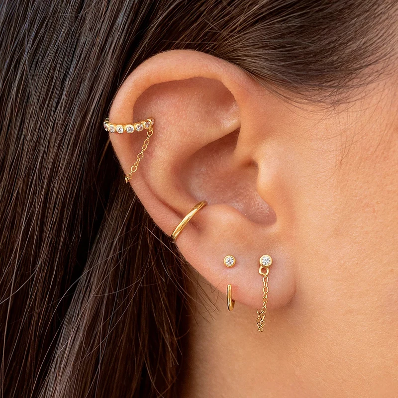 

24K Gold Plated Long Chain Tassel Crystal Ear Cuff No Piercing Hook Clip Earrings Women's Flower Clip-on Earrings Cuffs Jewelry