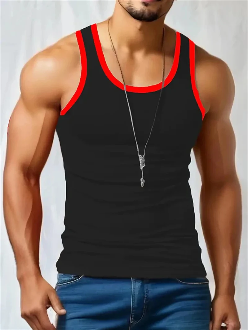 Simple solid color men's vest, summer fashion sleeveless 3D printed vest, casual and comfortable, oversized quick drying sports image 5