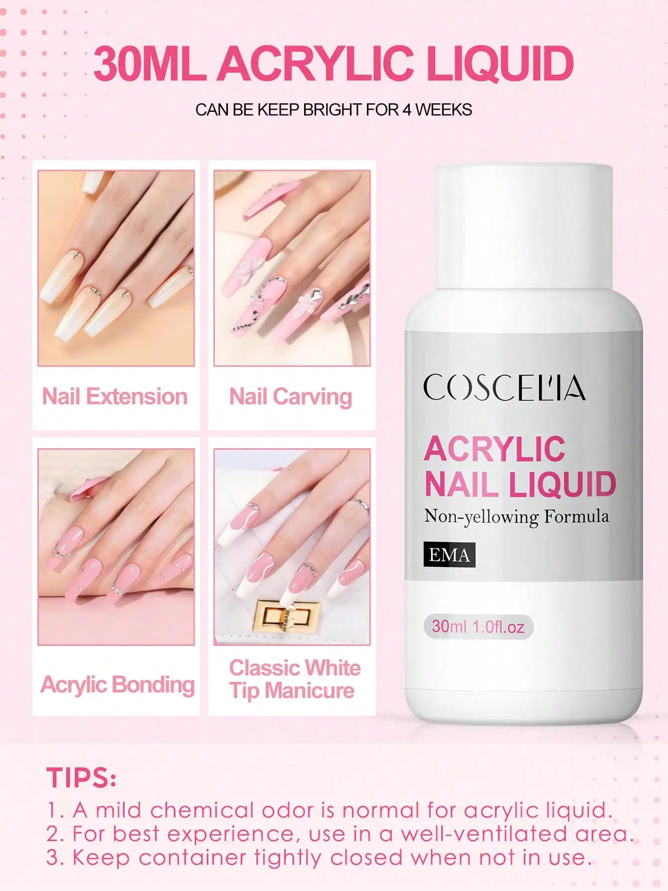 Acrylic Nail Kit Mini UV Lamp And Nail Drill 3 Acrylic Powders And 30ML Acrylic Liquid Top Coat Decoration Powder Nail Tips For Extension French Nail Summer Vacation Gift For Women 4