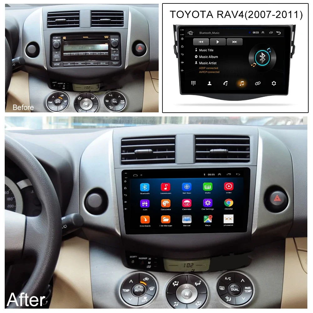 9 "أندرويد 16 راديو السيارة لتويوتا RAV4 Rav 4 2005-2013 مشغل وسائط متعددة 2Din Carplay DSP الملاحة GPS 4G صافي واي فاي ستيريو DVD #2