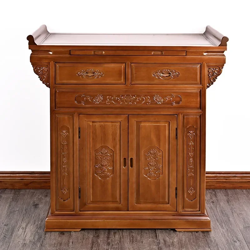Red Walnut Solid Wood Buddhist Altar Table Small Shrine Cabinet Household Incense Burner Stand Offering Platform for Home
