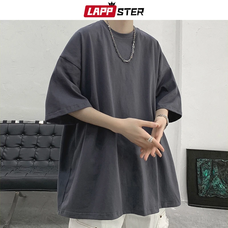 LAPPSTER Men Klein Blue Graphic T Shirts 2023 Summer Mens Harajuku Oversized T Shirt Male Cotton Casual Black Tees Short Sleeve