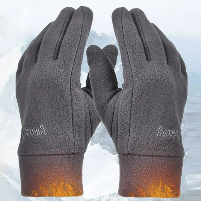 Guantes gruesos de lana para hombre y mujer, guantes térmicos cálidos con dedos completos para invierno, resistentes al viento, para correr, esquiar y ciclismo