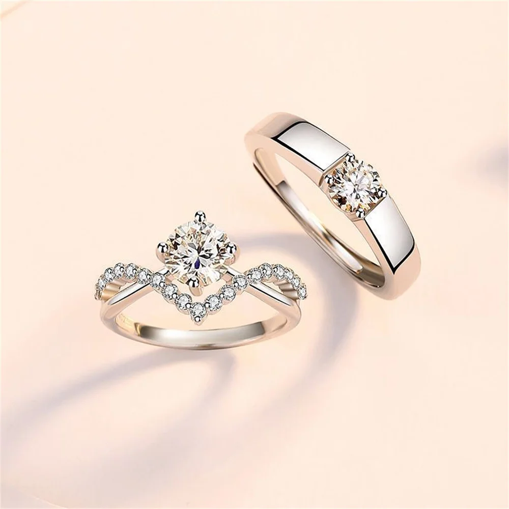 Trendy Luxury Zircon Couple Rings For Women Men Opening Adjustable Wedding Anniversary Delicate Jewelry Gifts