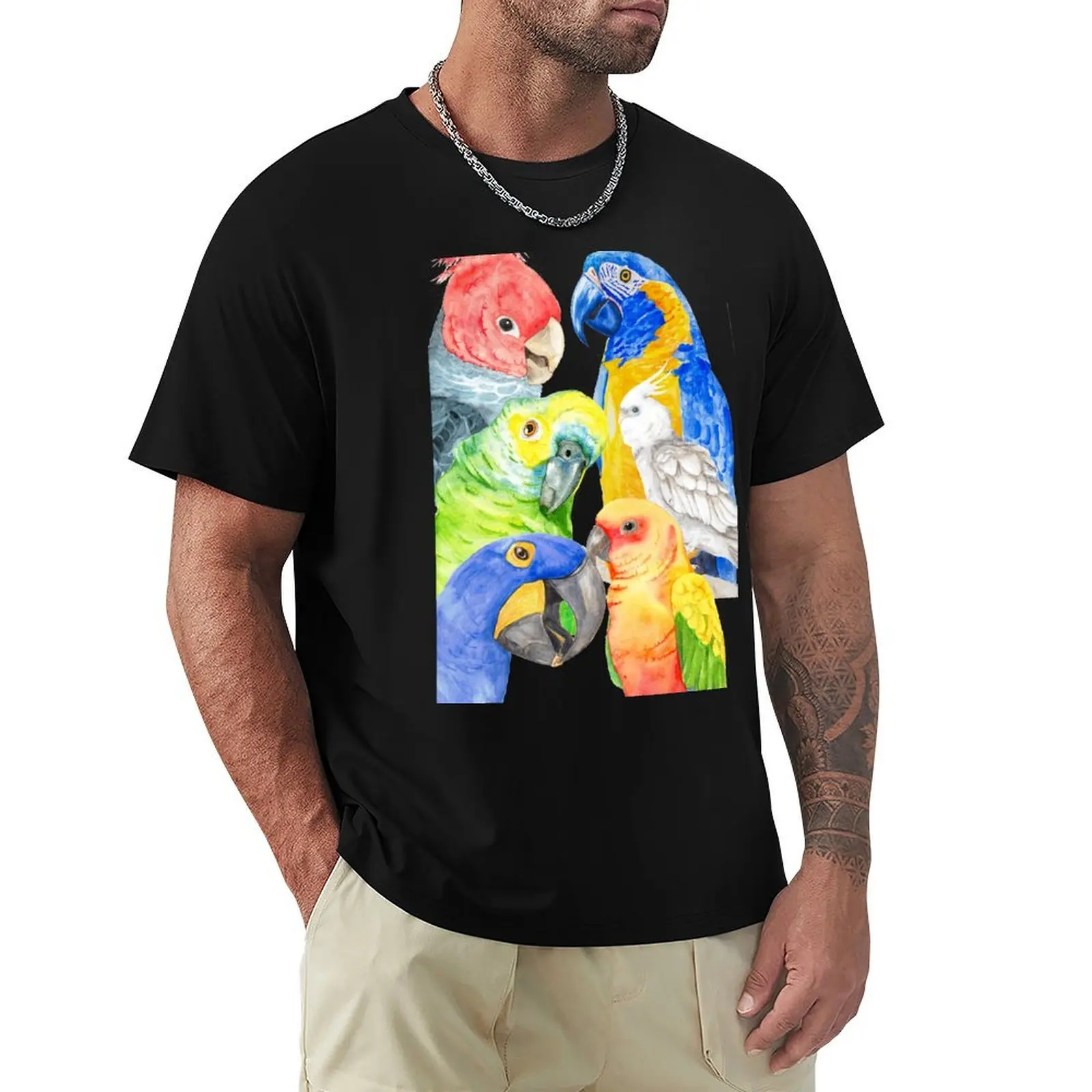 Several parrots in watercolor - rainbow - colored T-Shirt Moisture Control Sports Tee