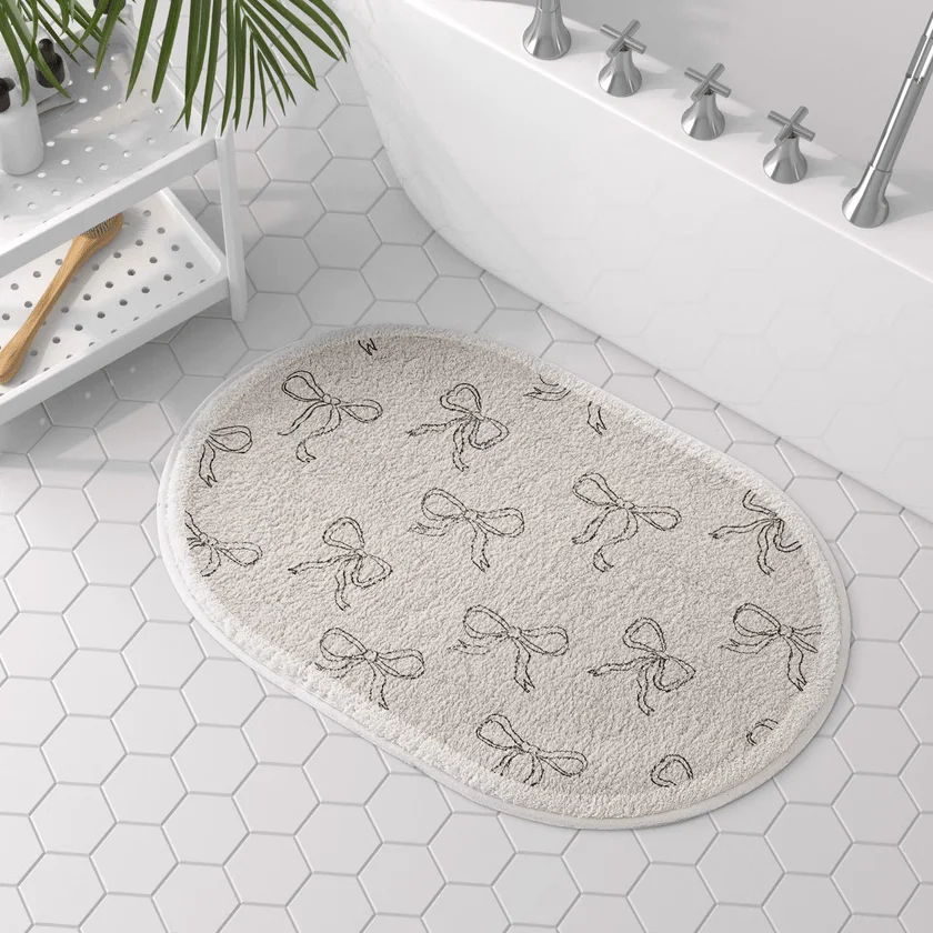 VIKAMA Cute Bow Oval Carpet Living Room Bedroom Decoration Bedside Carpet Bathroom Toilet Fluffy Soft Anti slip Carpet