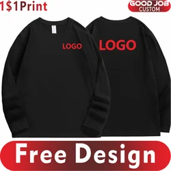 100% Cotton Long Sleeve T-Shirt Custom Logo Company Team Casual Round Neck Tees Print Design Fashion Solid Color Tops Embroidery