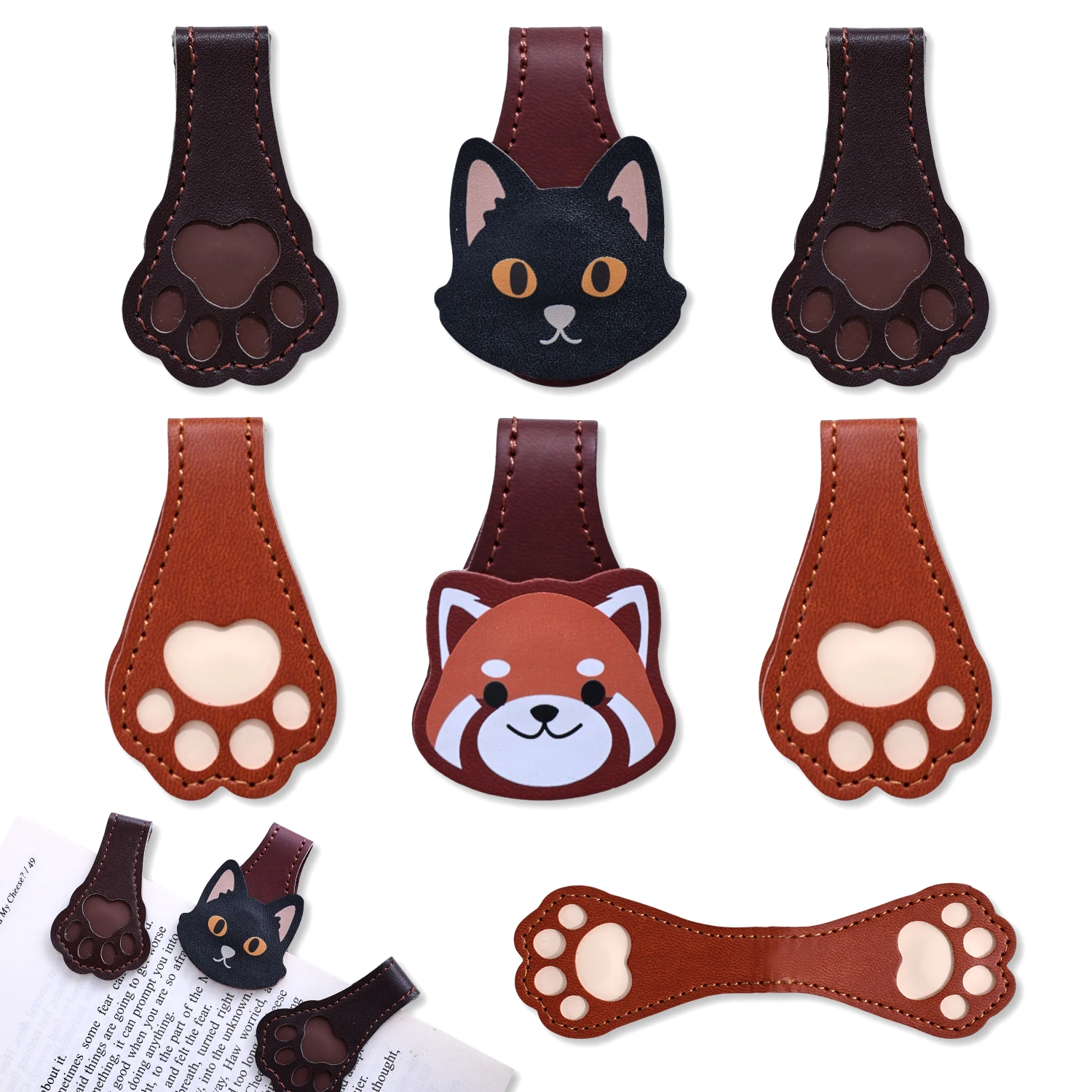 

Cute Animal Paw Leather Magnetic Bookmarks, Durable & Paper-Friendly Book Accessories for Readers, Students, Book Lovers
