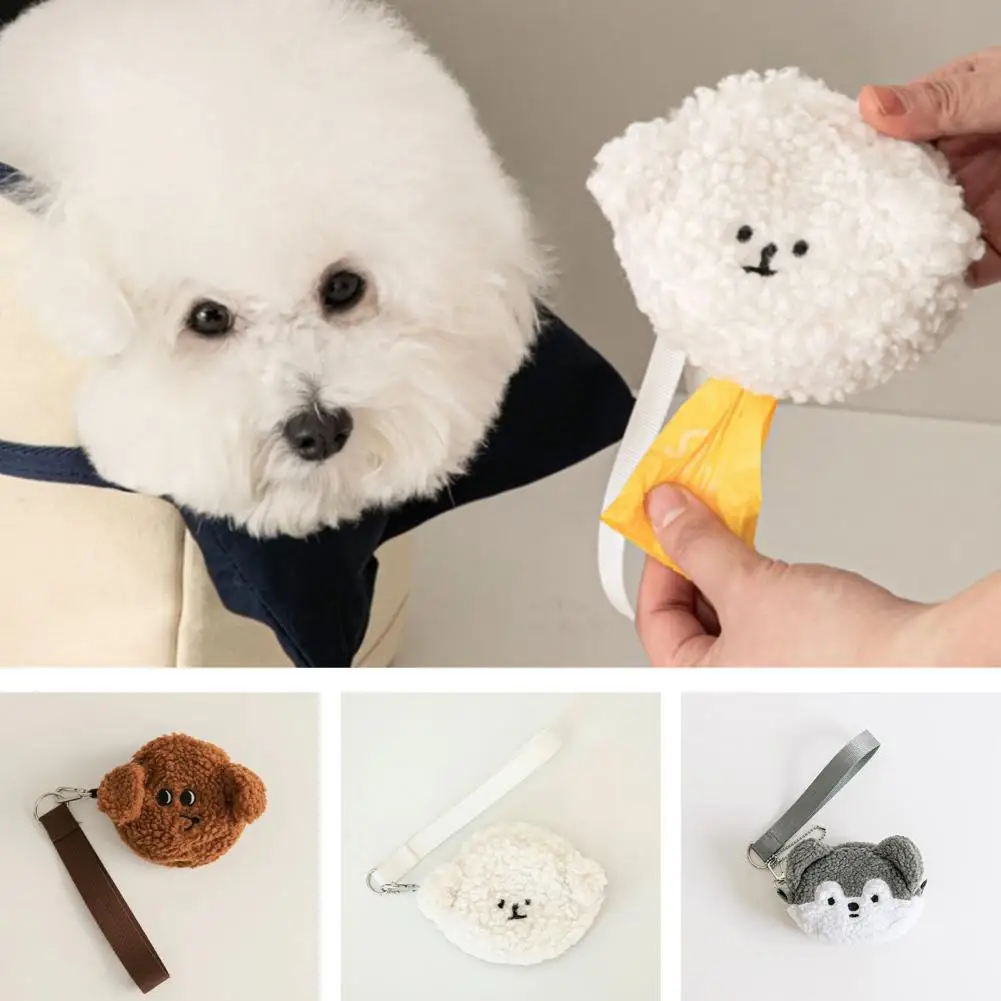 Pet Bag Dispenser Trendy Plush Dog Poop Bag Dispenser with Adorable Cartoon Design A Cute Bijou Teddy Pet Holder Litter for Dogs