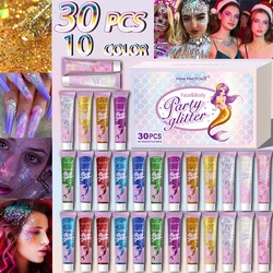30 pieces/box Facial body glitter gel, suitable for women, shiny coarse hair, suitable for concert festival carnival accessories