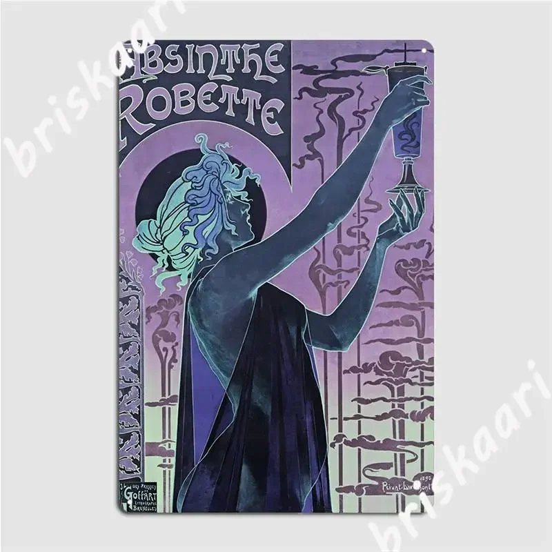 Woman Holding Glass Of Absinthe Metal Sign Plates Designing Wall Mural Mural Tin Sign Poster