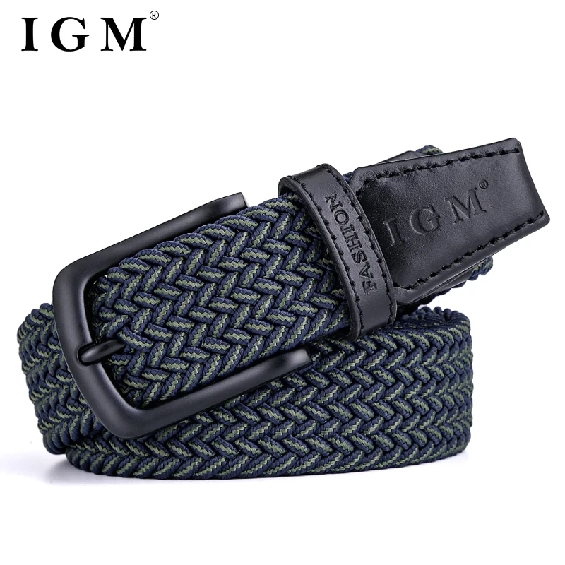 Men Fashion Metal Pin Buckle Male Canvas Pants Jeans Top Layer Cow Leather Braided Elastic Belt