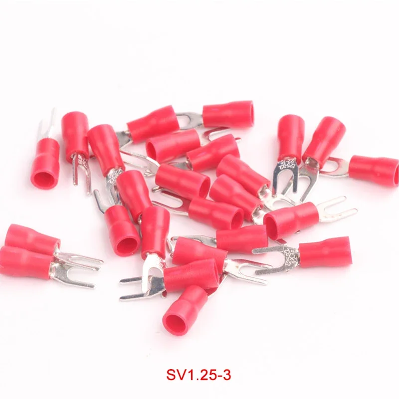 20/50pcs Crimp Terminal Insulated Fork Connector Wire Spring Connector Cord Pin End Terminal SV1.25-3 SV1.25-4 SV2-4mm