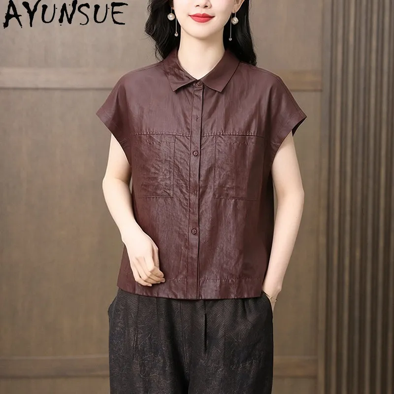 AYUNSUE 100% Real Mulberry Silk Women Tops Xiangyunsha Loose Blouse for Women Crack Texture Summer Women Clothes 2026 Tops Mujer