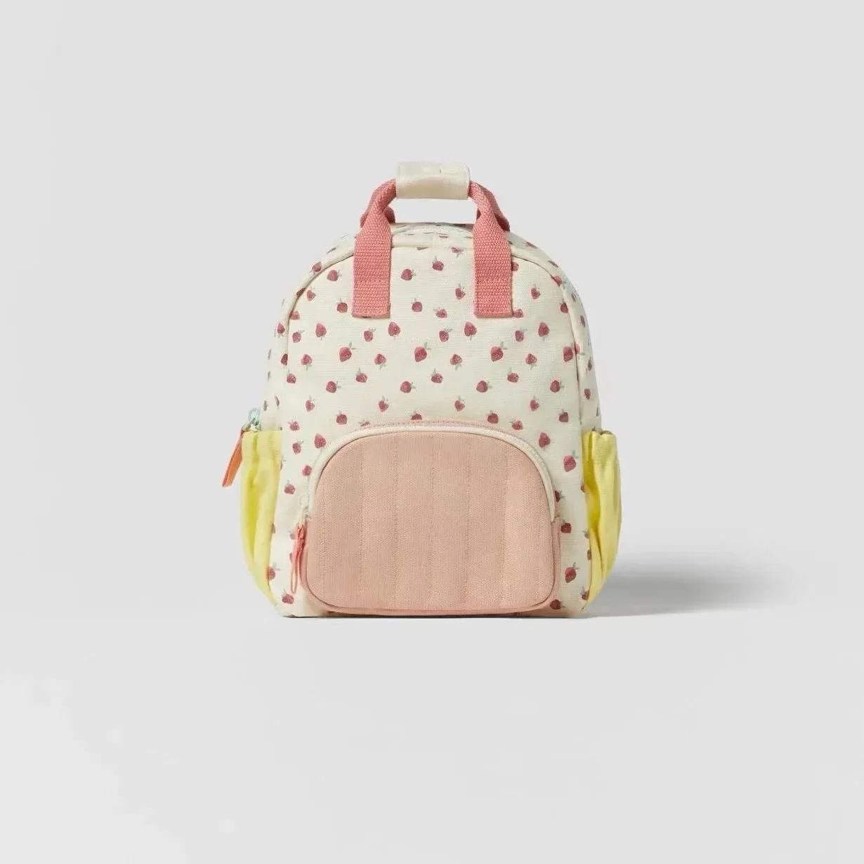 

New Children's Student Kindergarten Personalized Canvas Fruit Bag Strawberry Print Backpack School Bag