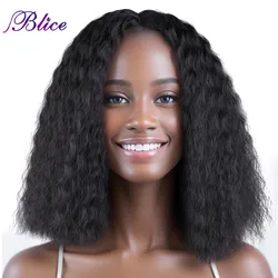 la perruque synthétique courte de la longueur d'épaule partie centrale Extensions de perruque de cheveux bouclés crépus avec la ligne de cheveux naturelle perruques afro bouclées pour les femmes