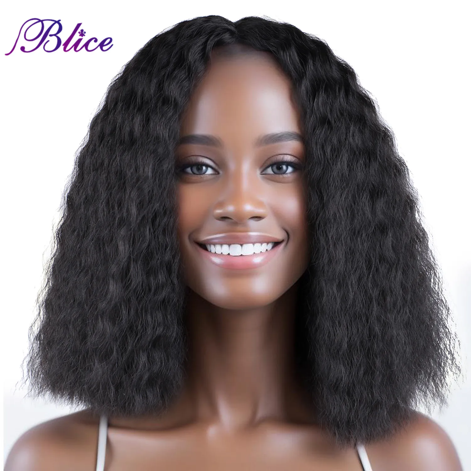 Short Synthetic Shoulder-length Wig Middle Part Kinky Curly Hair Wig Extensions With Natural Hair Line Afro Curly Wigs For Women