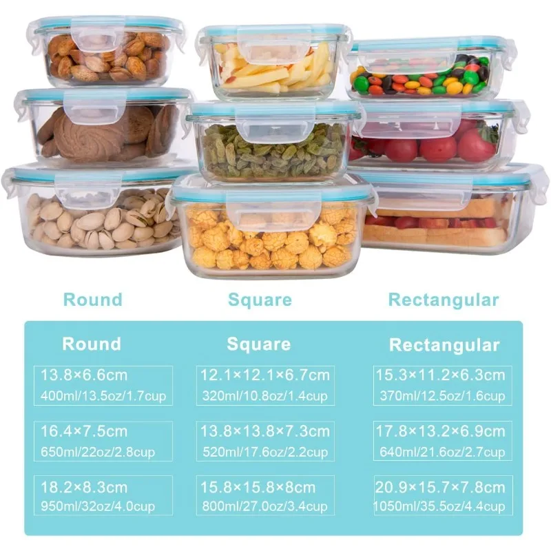 Glass Food Storage Containers with Lids, [18 Piece] Meal Prep Containers for Food Storage , BPA Free & Leak Proof