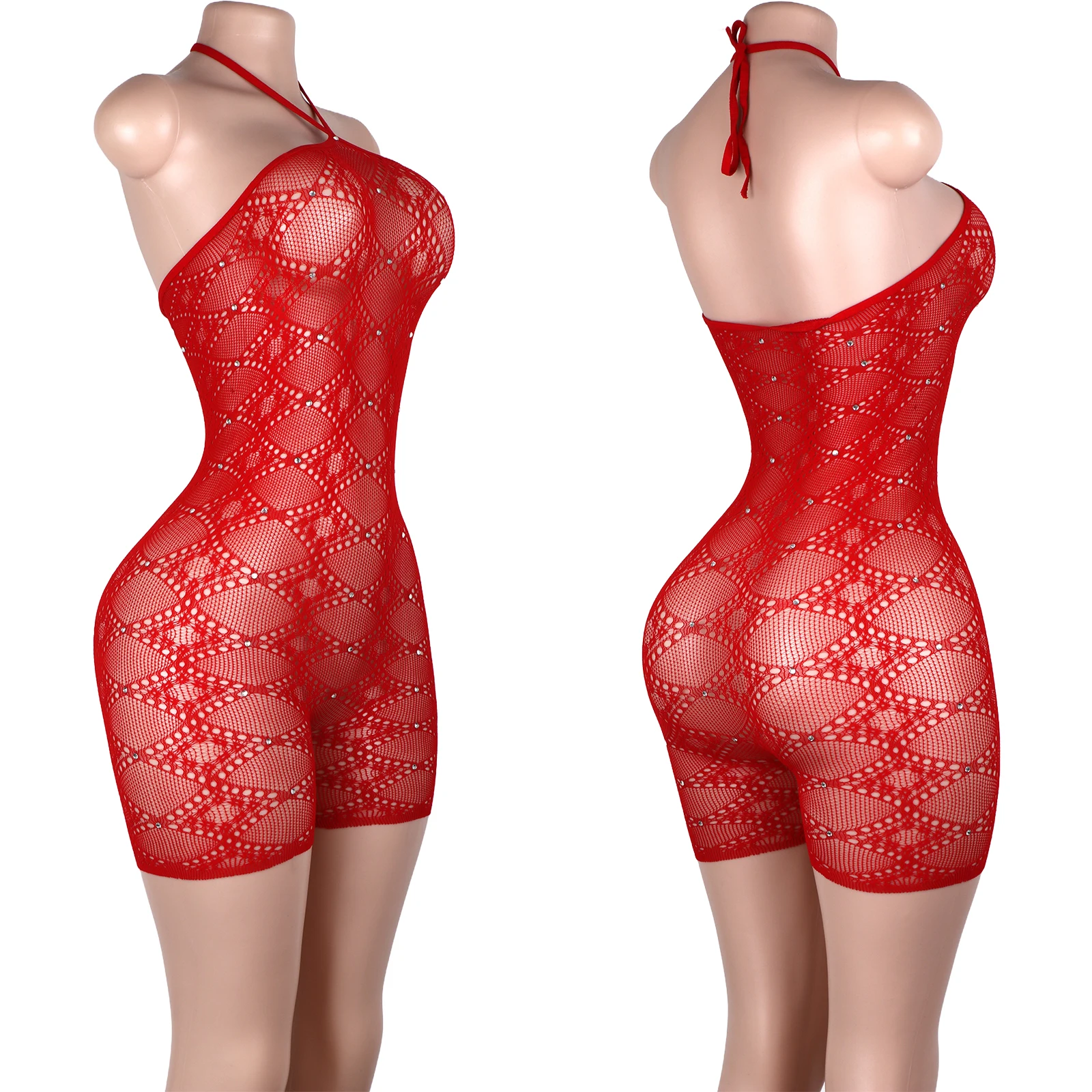 

Performance Women Exotic Stage Fishnet Outfits Sexy Lingerie Clubwear Stripper Costume Bodysuits Striped Mesh Rhinestone Apparel