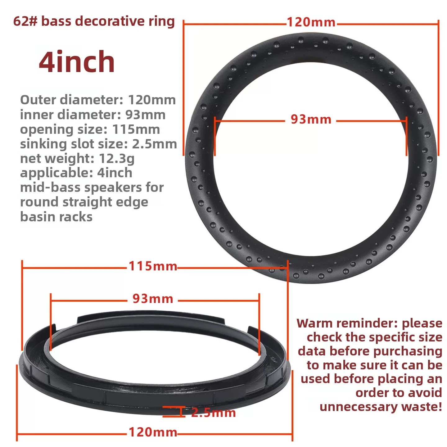 MW Audio, set van 2 decoratieve ringen voor luidsprekers, kunststof rand met stippen voor tweeterpanelen en audio-verbeteringen.